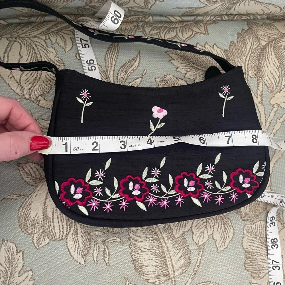 Black Floral Embroidered Mini-Shoulder Bag - Liz Claiborne - Picture 4 of 8